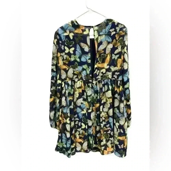 New! ASOS Swing Short Dress Butterfly Print Sleeves 12 Navy/Multi Mini Dress - Picture 8 of 14